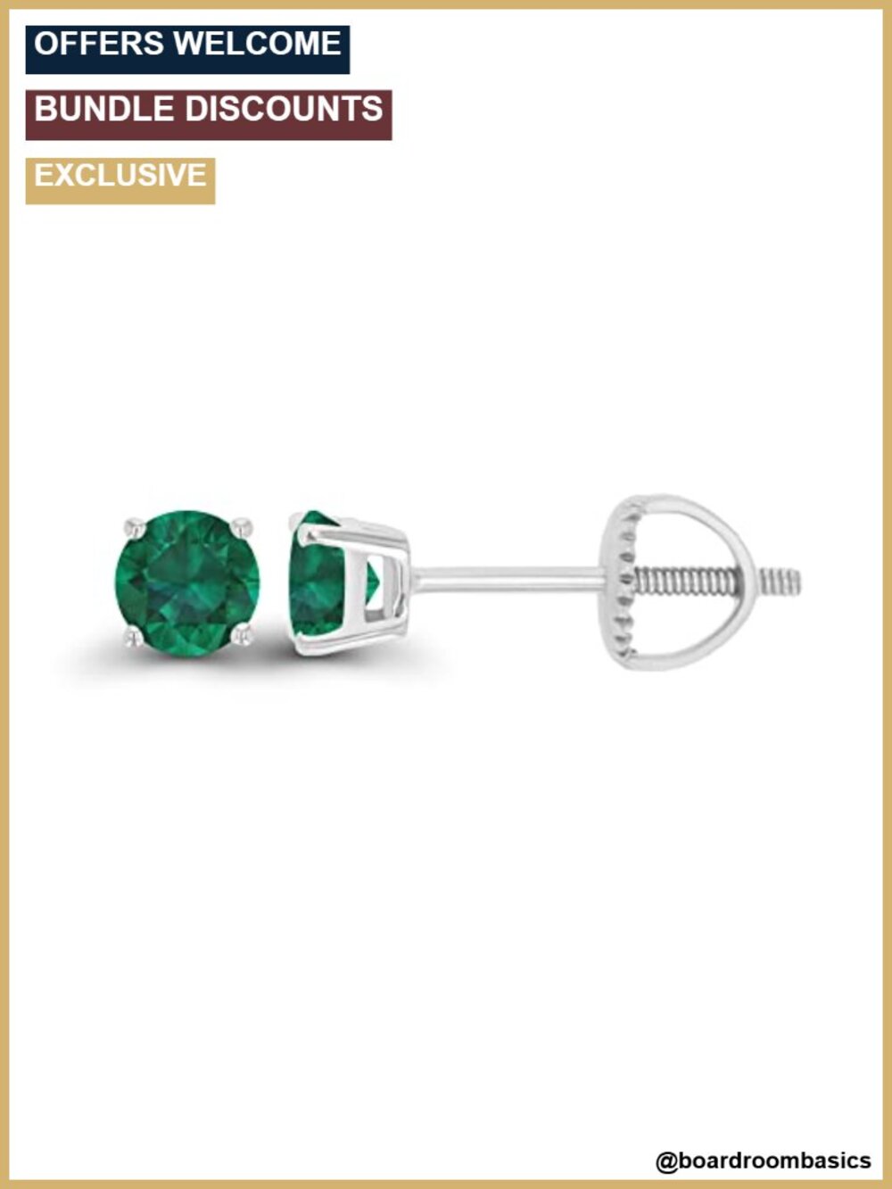 Sterling Silver 4mm Round Created Emerald Screwback Stud Earrings